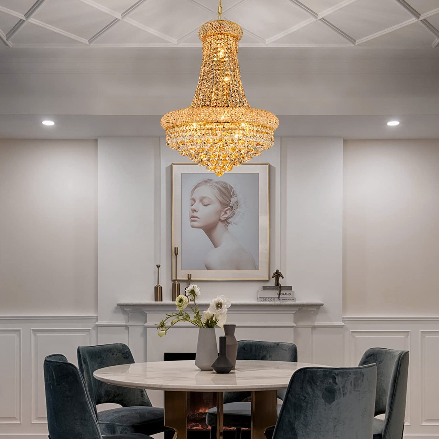 Gifarich Crystal Chandeliers For Dining Room Light Fixture Empire Style K9 Crystal Chandeliers For Entryway 12 Lights Gold stylish Lighting Fixtures For Living Room Stairway Bedroom Foyer D22 Inch