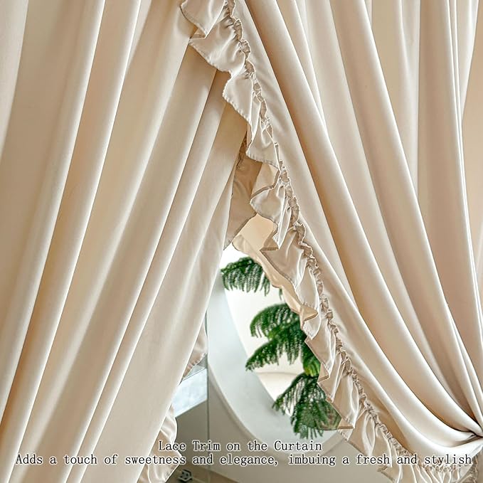 AIKASY Princess Canopy Bed Curtains with Top Ties - Windproof & Lightproof for Girls' Adult Bedroom Decor | Bed Canopy Drapes (Full,Khaki)