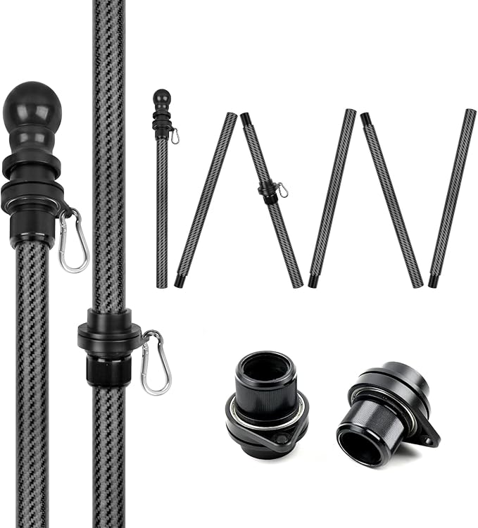 HIBLE 8 Foot Black Flag Pole 1 Inch Carbon Fiber Flag Pole for House Porch with Built-in Smooth Bearings Spinners (6 Secti...