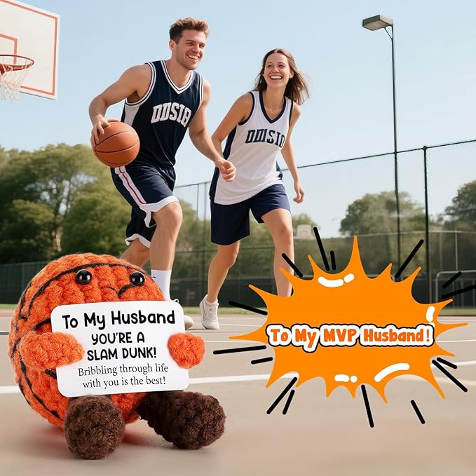 Funny Husband Birthday Gifts from Wife, Handmade Crochet Basketball Decor, Wedding Anniversary Birthday Presents for Him, Best Valentines Day for Men, I Love My Husband