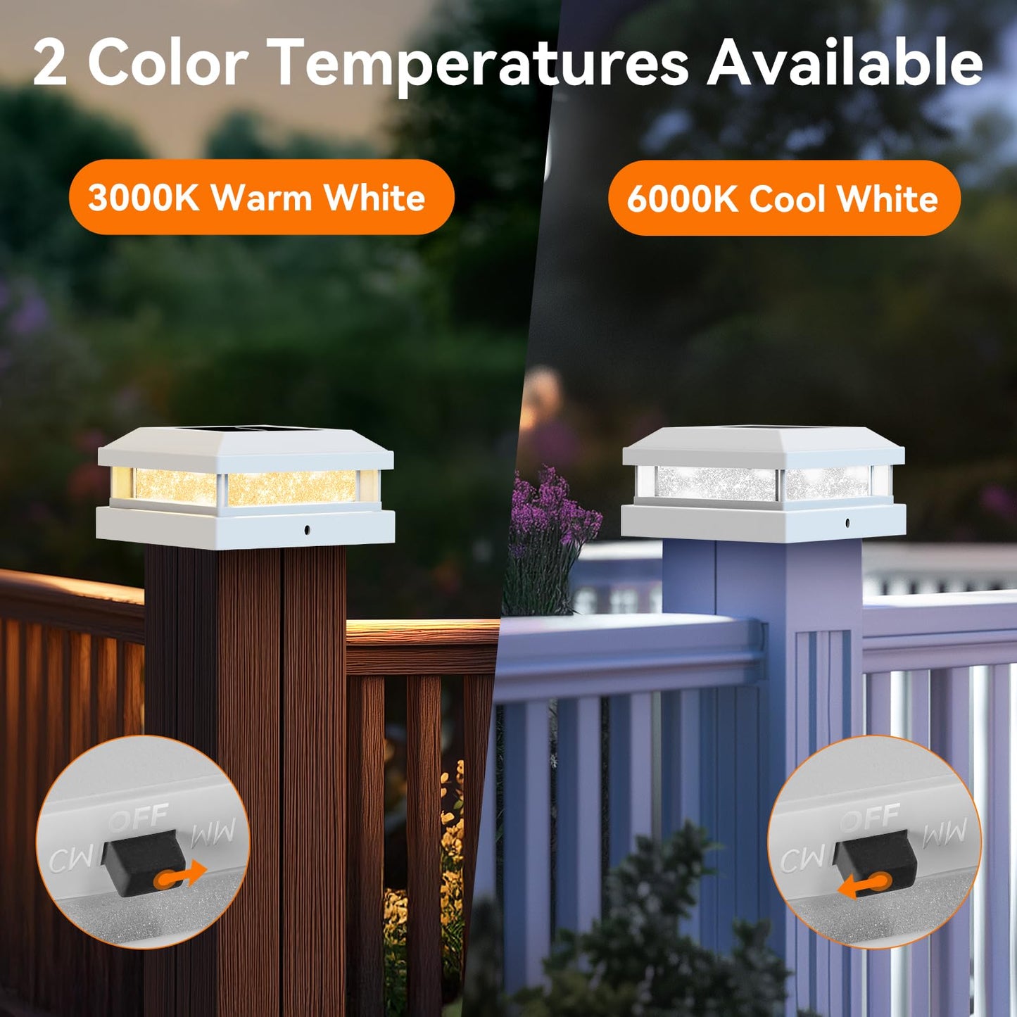 Solar Post Cap Lights Outdoor 16 Packs For 4X4 4.5X4.5 5X5 Vinyl/Wooden Posts  Waterproof Solar Powered Fence Cap Light With Warm/Cool Lighting  White 16Leds Deck Caps Lights For Yard  Garden  Patio