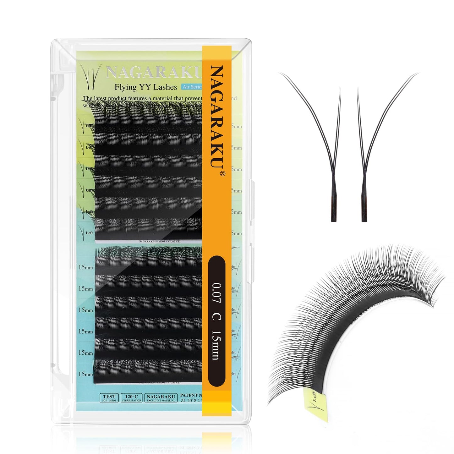 NAGARAKU Flying YY Eyelash Extensions Supplies y lash 0.07mm C curl 15mm Premade Fans 4D Russian Volume Y Shape Faux Mink Matte