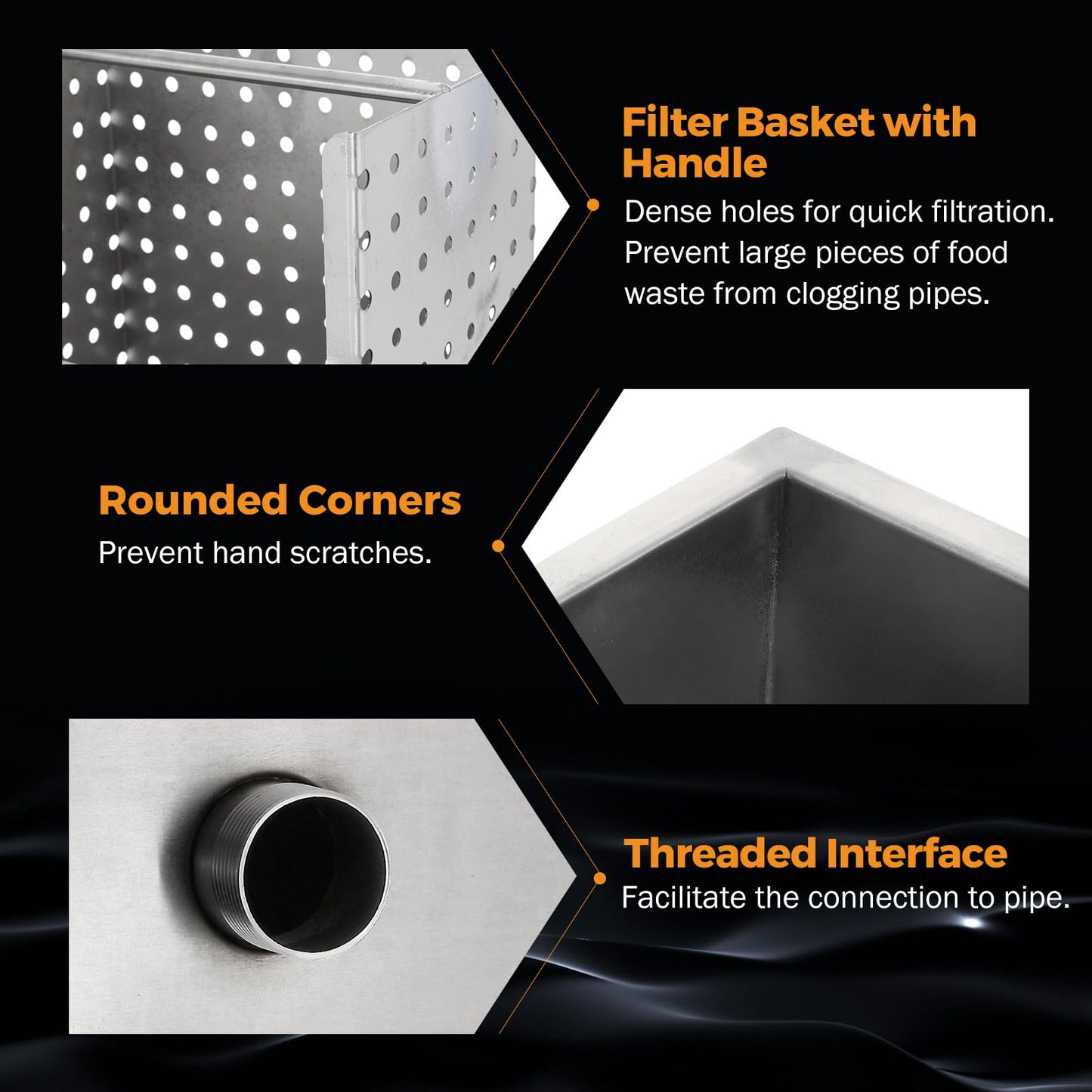 BEAMNOVA 8lbs Commercial Grease Trap Stainless Steel Interceptor for Restaurant Side Inlet