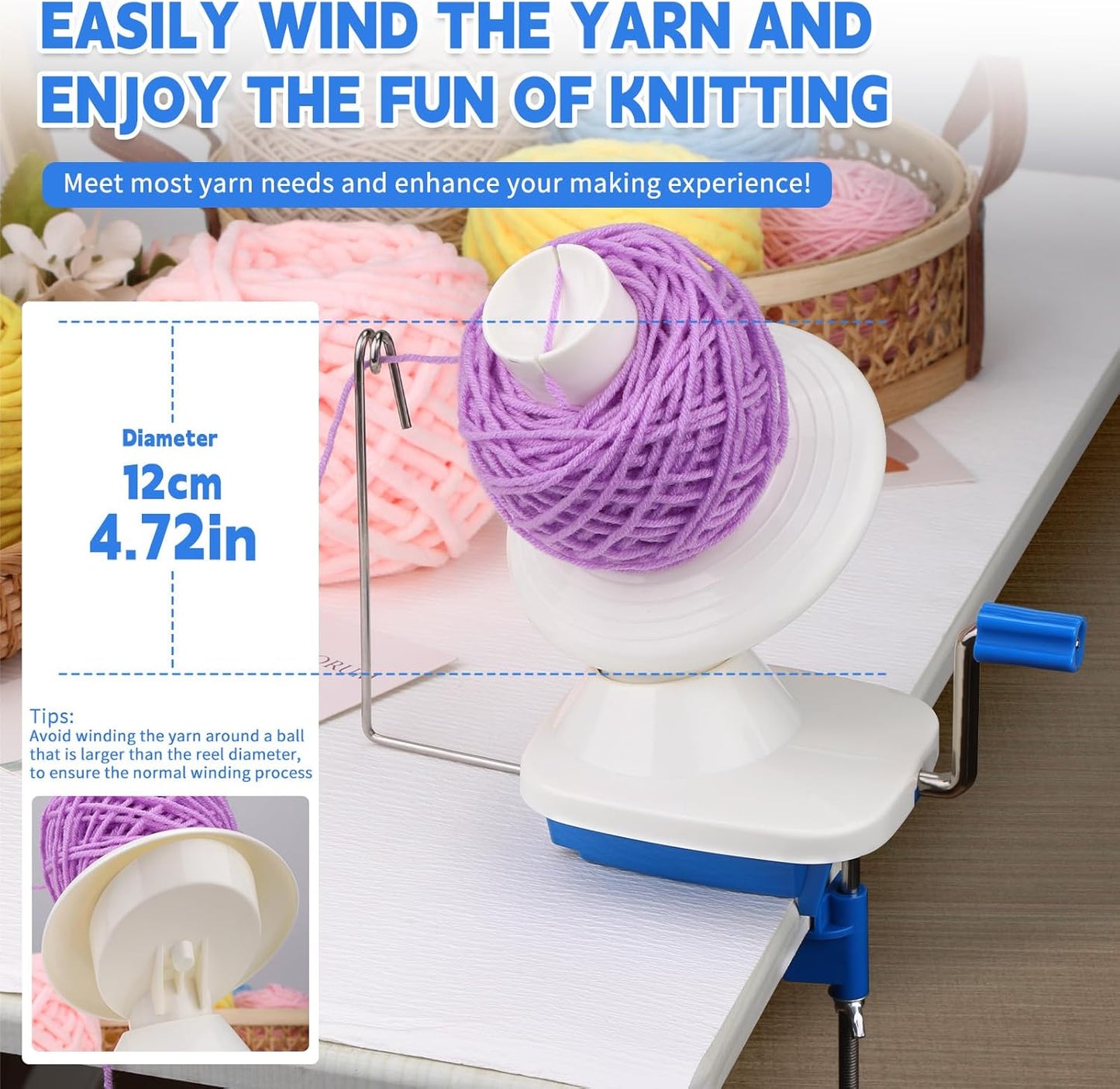 UzecPk Yarn Winder, Yarn Winder Spinner for Crocheting, Hand Operated Ball Winder with Lower Noise 4 Ounce Capacity for Crocheting & Knitting Crafting Lovers, Stitch Markers Needle