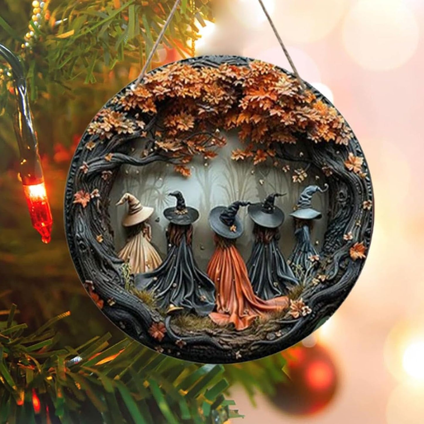 Fanyil/Olygee/Sherum/Shirem/Pubyfun/Glosrity/Libilin/Graddi/Solymody/Gowebs/Goredny/Vianys Witching Hour, Door Way Hanging Decor Halloween, 2D Wooden Round Witches Sign (A+B+C, ‎7.87")