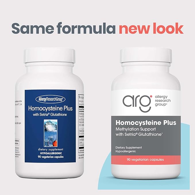 Allergy Research Group Homocysteine Plus Supplement - with Setria Glutathione, Vitamin B Complex, Trimethylglycine, Vegetarian Capsules - 90 Count