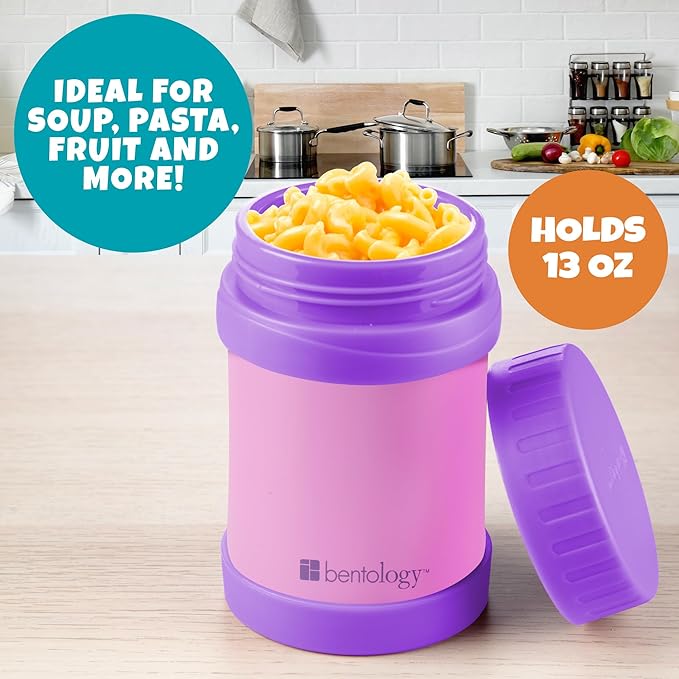 Bentology Stainless Steel Insulated 13oz Lunch Jar for Kids- Large Leak Proof, thermos Storage Keeps for Hot or Cold Food, Soups, Liquids w Wide Mouth- BPA Free for Back to School Lunch Boxes, Bags