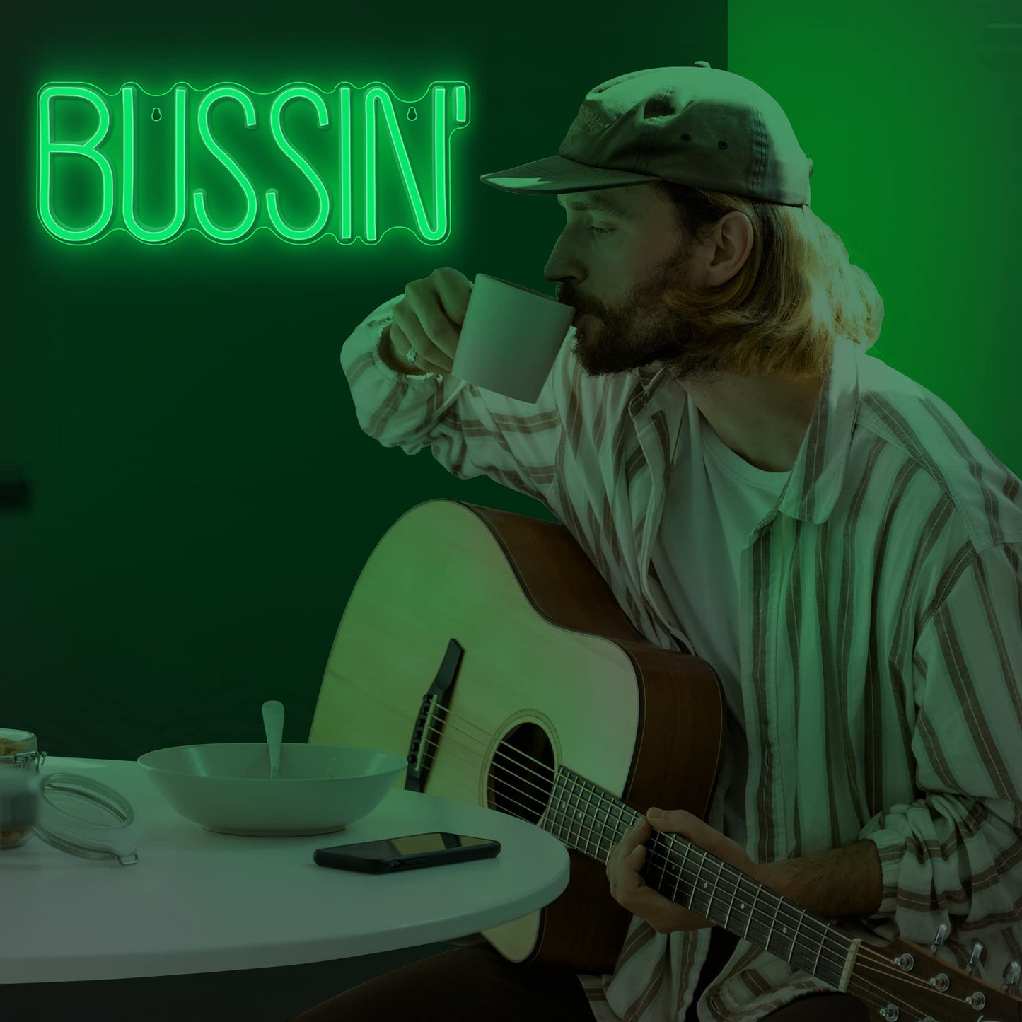 Lumoonosity Bussin Neon Sign - Green Led Light For Gamers/Streamers - 16.9 X 6.5 Inches - On/Off Switch - Trendy Wall Decor