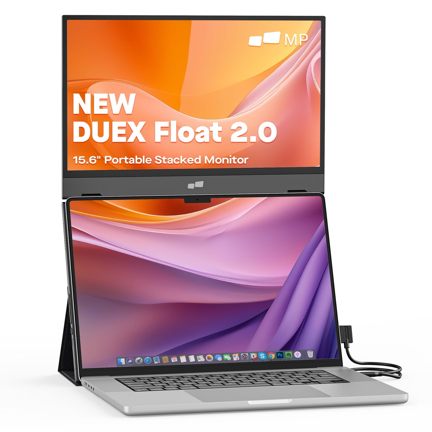 New Mobile Pixels Duex Float 2.0 Portable Stacked Monitor, FHD IPS 15.6" Laptop Screen Extender (Built-in Kickstand), USB C/HDMI Monitor Extender with Dual Speakers, Windows, MacOS, Switch, Android