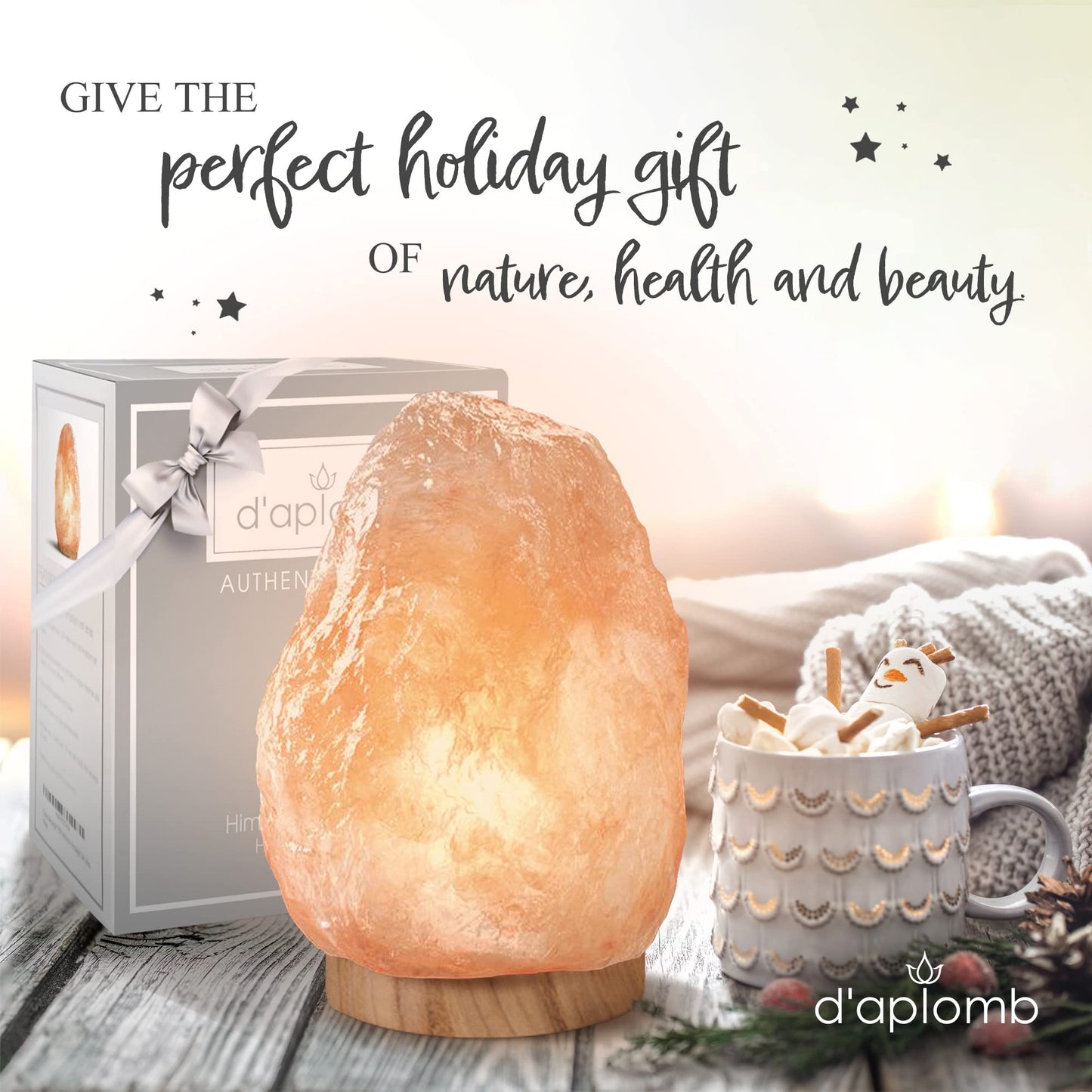 d'aplomb 100% Authentic Natural Himalayan Salt Lamp;Large Hand Carved Natural Chunk Pink Crystal Rock Salt from Himalayan Mountains; Dimmer Cord; 12 lbs
