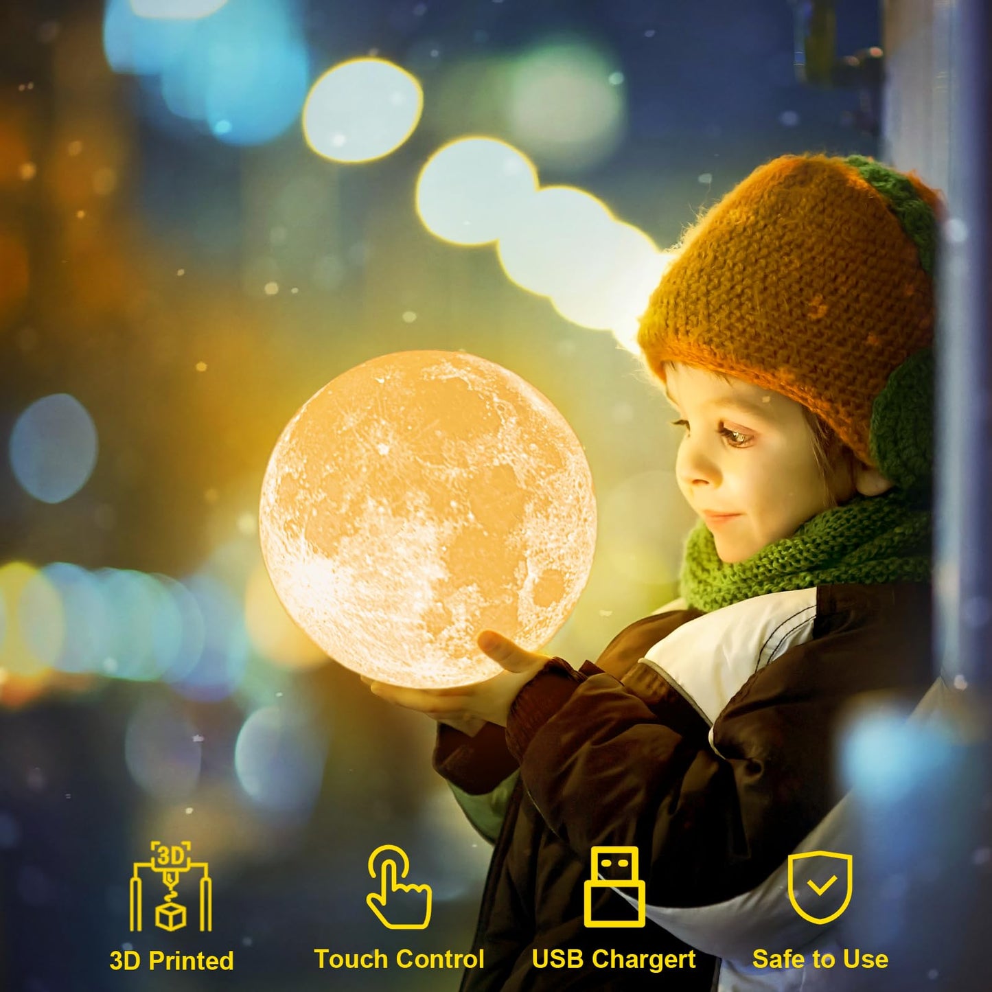 Balkwan Moon Lamp 5.9 inches 3D Printing Dimmable Touch Control Warm Light Rechargeable Home Decor Model Balkwan-059