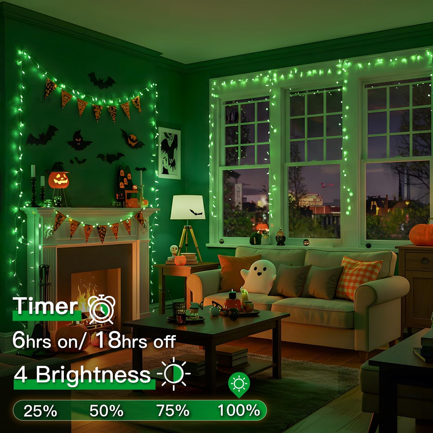 suddus Connectable Outdoor String Lights - 100 LED, 33ft, Waterproof, Dimmable, Green, Fairy Lights for Christmas, Halloween, Garden Decor