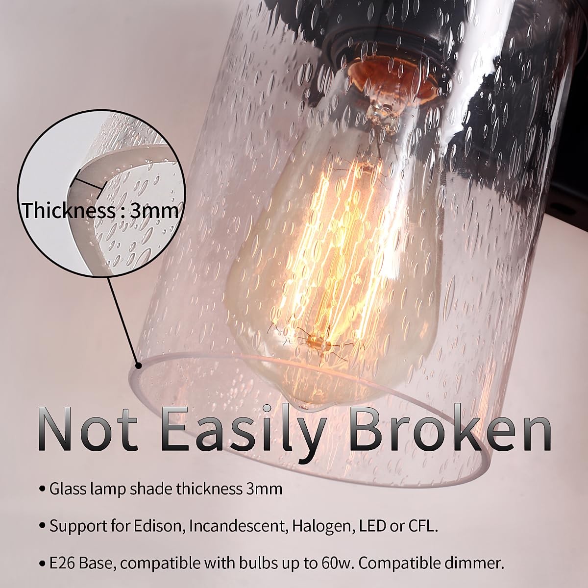 ZSMIHDOH 3-Light Farmhouse Vanity Light Rustic Over Mirror Bubble Glass 3 Light