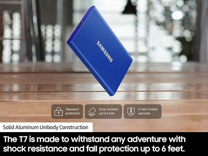 Samsung T7 Portable SSD, 1TB External Solid State Drive, Speeds Up to 1,050MB/s, USB 3.2 Gen 2, Reliable Storage for Gaming, Students, Professionals, MU-PC1T0T/AM, Gray
