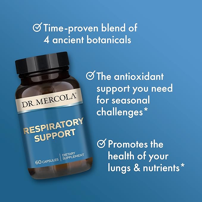 Dr. Mercola Respiratory Support Dietary Supplement, 30 Servings (60 Capsules), Antioxidant & Immune Support, Non GMO, Soy Free, Gluten Free