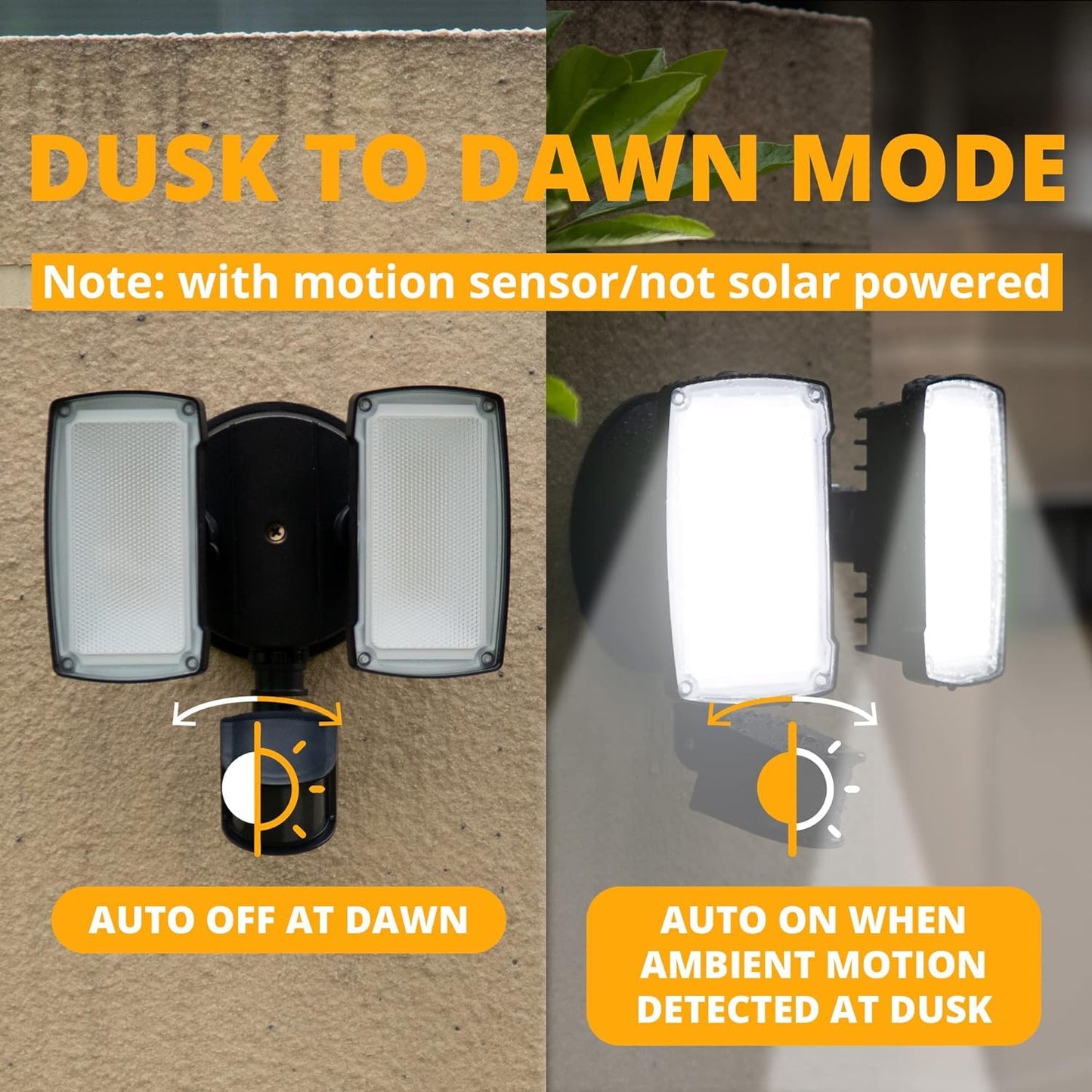 Ume 19W Led Flood Light With Motion Sensor, 2000Lm, Ip65 Waterproof, Black, Adjustable Heads, Dusk To Dawn For Outdoor Use