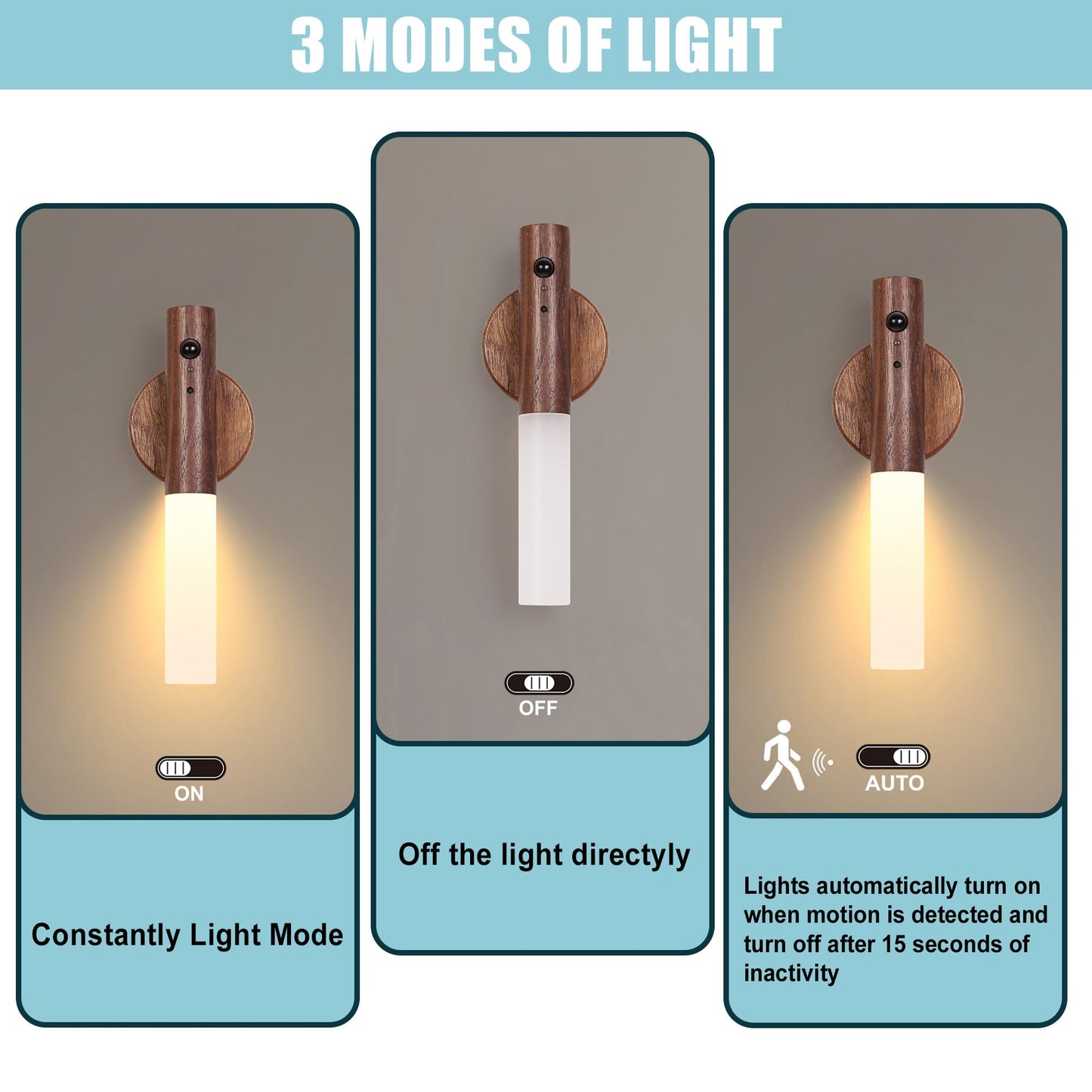 Landgoo Modern Wood Wall Sconce With Motion Sensor & Rgb Led Lights  Wireless Battery Operated Indoor Lighting For Living Room/Kitchen D?Cor