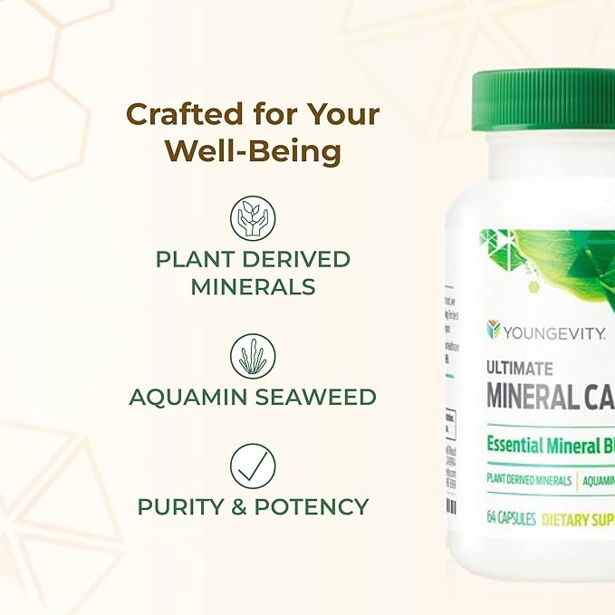 Youngevity Ultimate Mineral Caps™ - 70+ Essential Full Spectrum Trace Minerals - Nutrient-Dense, Derived from Humic & Aquamin Seaweed (64 Capsule) (Pack of 4)
