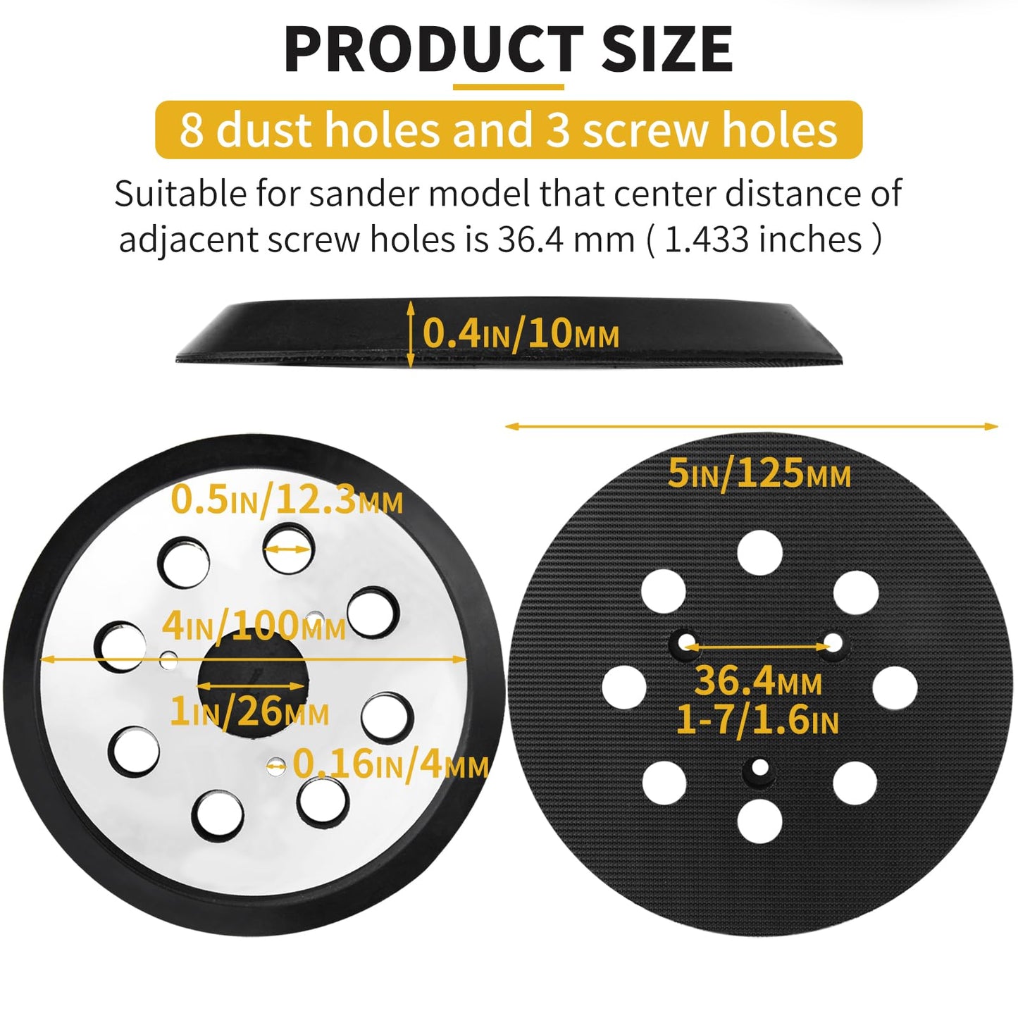 Gnellkoor Replacement Sander Pad for Dewalt, 5" 8-Hole Hook and Loop Orbital Sanding Replacement Pads for DeWalt DW420 DW421 DW422 DW423 DW426 D2645#151281-08/DW4388 (2-Pack)