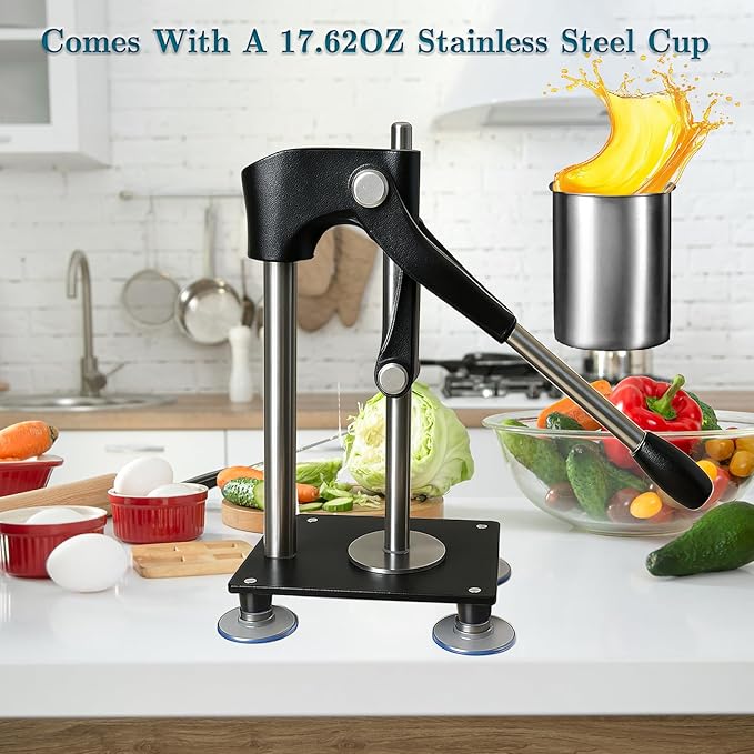 Black Heavy Duty Hand Juicer Press,Metal Lemon Squeezer with 520ML Stainless Steel Cup for Efficient Citrus Juicing,Nut Press Machine