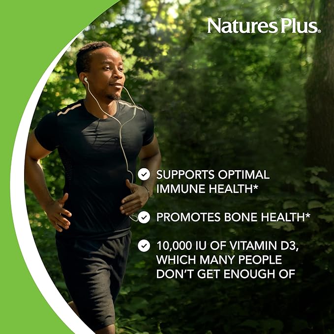 NaturesPlus Vitamin D3 (Cholecalciferol) - 10,000 iu, 60 Softgels - Maximum Potency for Healthy Bones & Teeth - Heart Health & Immune System Support - Total Body Health - Gluten-Free - 60 Servings