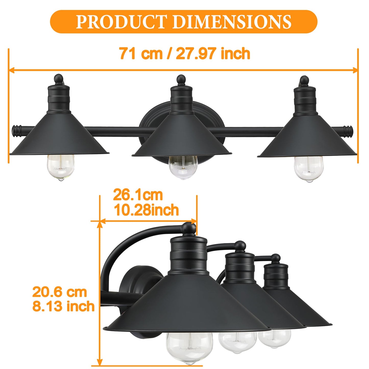 Faymart Lighting 3 Light Bathroom Vanity Light Over Mirror - Farmhouse Wall Light For Bathroom Vanity Powder Room  Rustic Gooseneck Barn Style 3 Bulb Wall Sconce Over Kitchen Sink