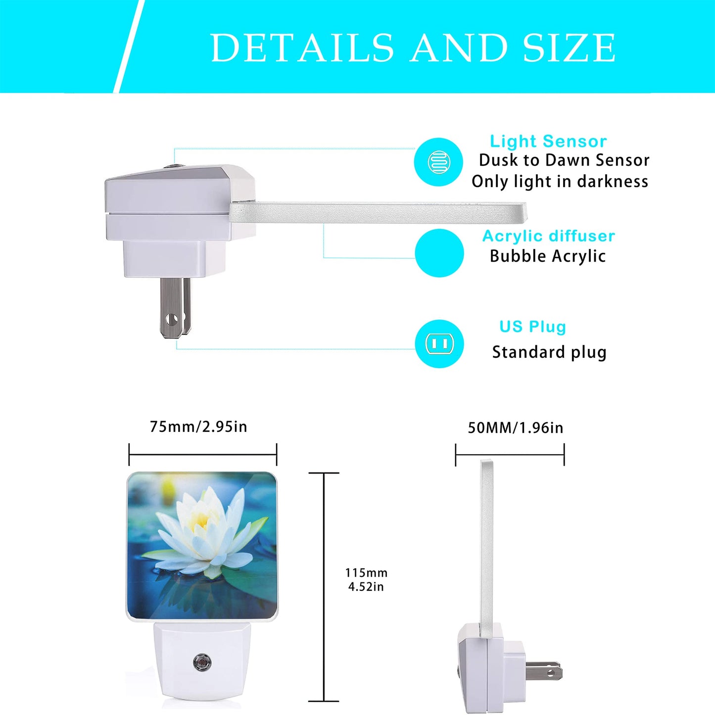 Oeaskly White Lotus Night Light Beautiful Flower Plug-In Night Lights With Dusk-To-Dawn Sensor For Bedroom  Bathroom And Living Room 0.5W Sleep Friendly Lamp For For Girlfriend/Boyfriend Gift