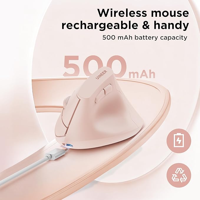 Ergonomic Mouse, Vertica Wireless Mouse 2.4G with USB A Receiver, 2400 DPI Optical Tracking Mice, 4 Adjustable DPI Levels, Rechargeable with Battery Indicator, Wide Compatibility for Windows, Mac OS
