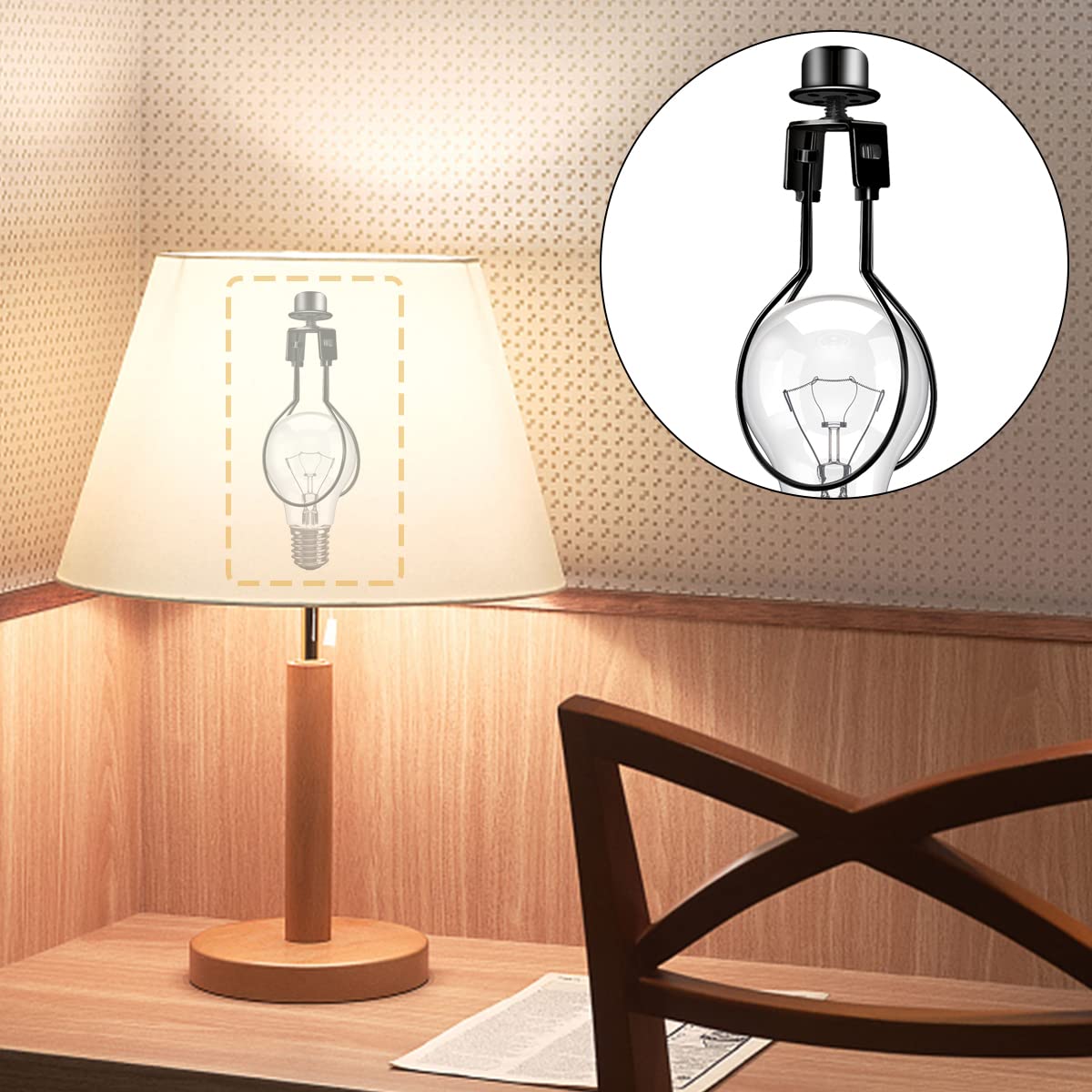 Clip on Lampshade Adapter, Shade Light Bulb Clip Adapter Includes Finial and Lampshade Levellers, Lamp Shade Holder for Clip On Light Bulbs Attaching Finial DIY Lighting Accessories (1 Pcs, Black)