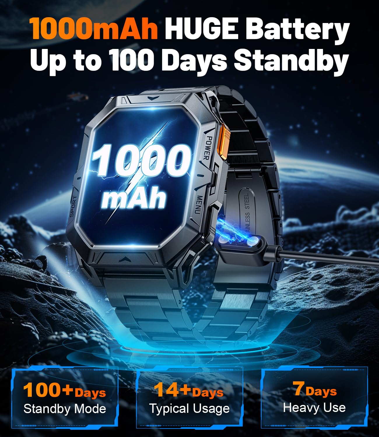 LIGE Smart Watch with 1000 mAh Battery, 2.13" AMOLED Full Touch Screen Military Smart Watches for Men with Make/Answer Call/110 Sports Modes/5ATM Waterproof Watch/Sleep Monitor, iOS Android