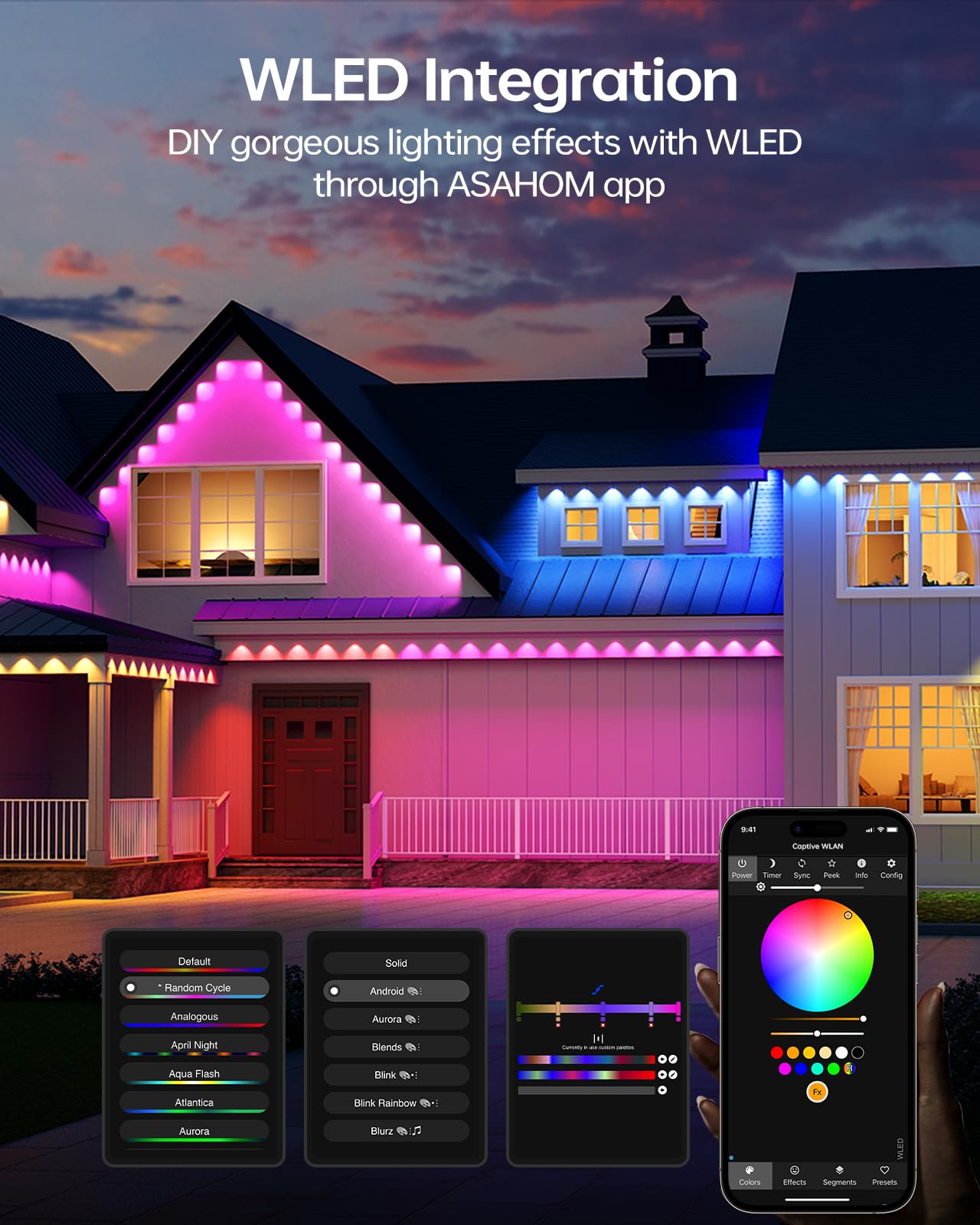 Asahom Permanent Outdoor Light Pro S108D  200Ft With 144 Rgbcw Leds  Wled Integration  Ai Lighting  30000 Lighting Effect Combination  Ip67 Waterproof For Christmas New Year Daily Decor  White