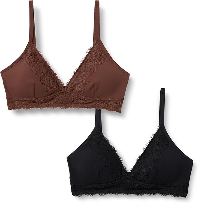 Amazon Essentials Womens Peached Microfibre with Lace Trim Lined V Neck Bralette