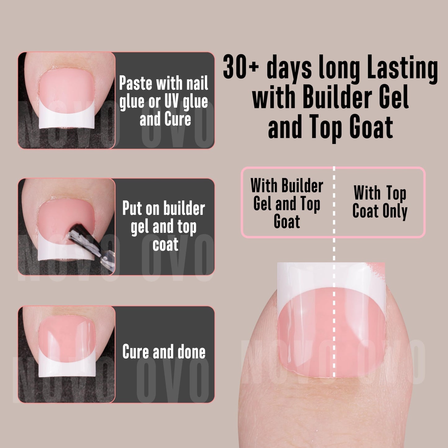 NOVO OVO French Tip Toe Nail Tips press on 8 MIXED COLOR, Sharp Square Toe Nail Tips BABY PINK Toenail Extension, Need Builder G