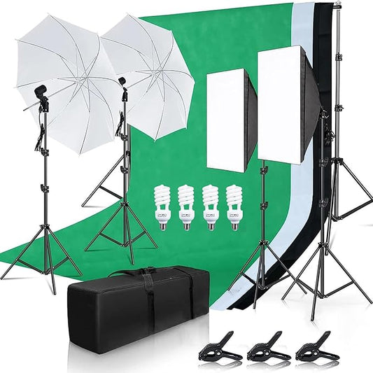Camnoon Studio Photography Light Kit Softbox Including 45W LED Light Bulbs/ 50x70cm Softbox/ 33 Inch White Photography Umb...