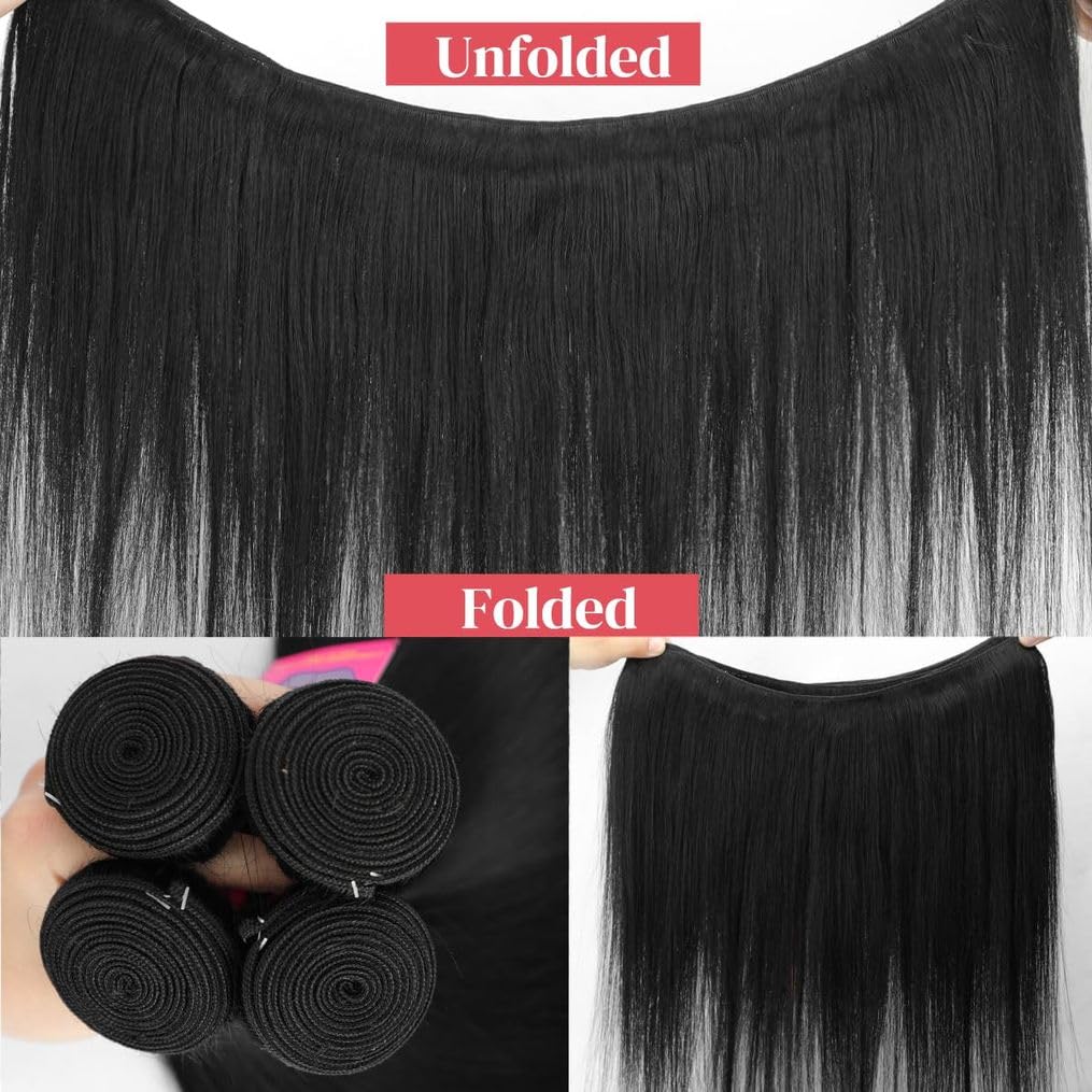 16 18 20 22 Inch 4 Bundles Human Hair Straight 12A 100% Unprocessed Brazilian Virgin Human Hair Bundlles Straight Natural Black,