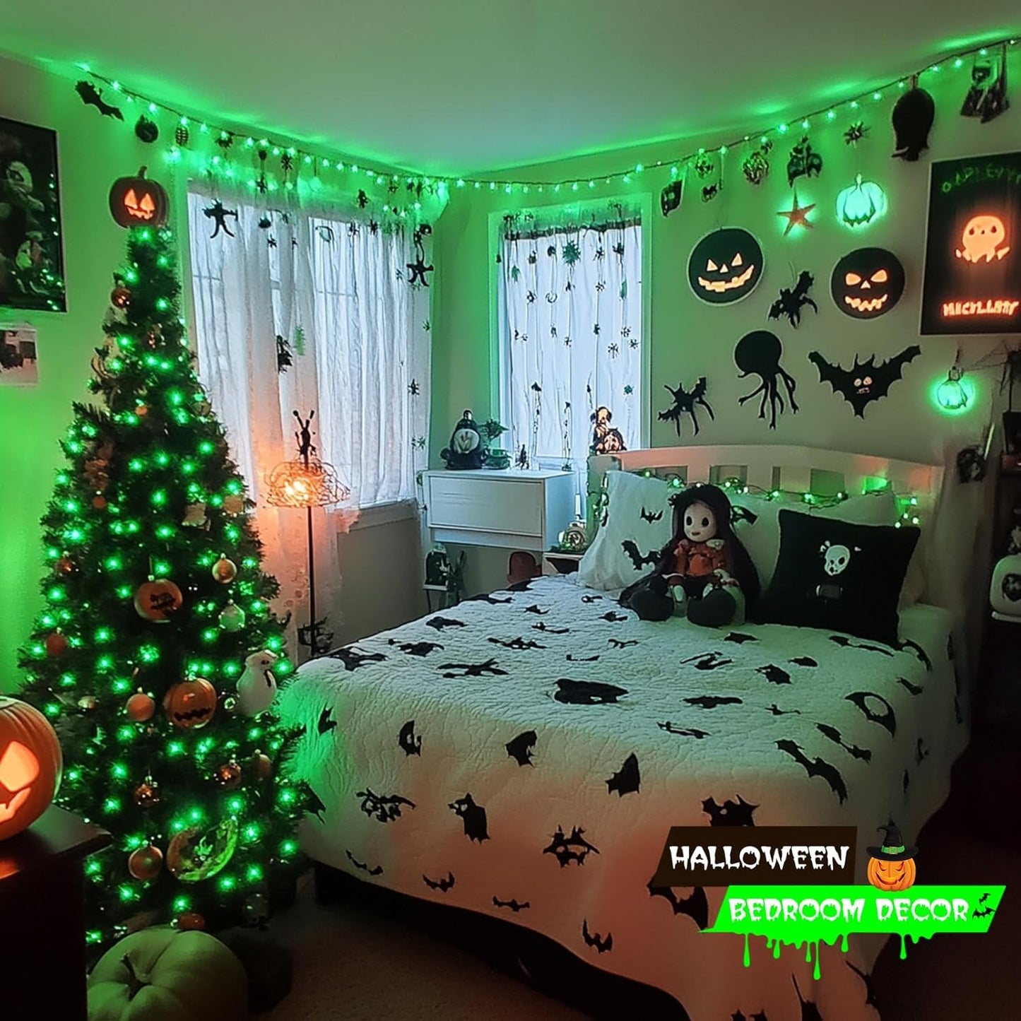 JMEXSUSS 200 LED String Lights, 66ft Waterproof Green Christmas Lights, Expandable, 8 Modes, Model EXS-S-0200
