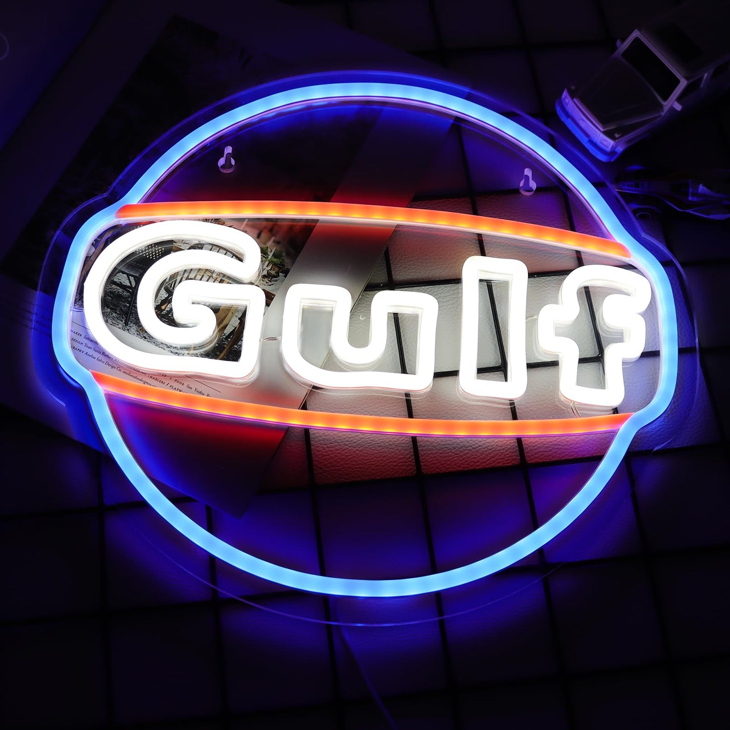 Wonderfullife Gulf Neon Sign For Garage Decor Led Signs For Bar Man Cave Wall Decor Lube Store Or Gasoline Station Display Lighting Easy Hanging.