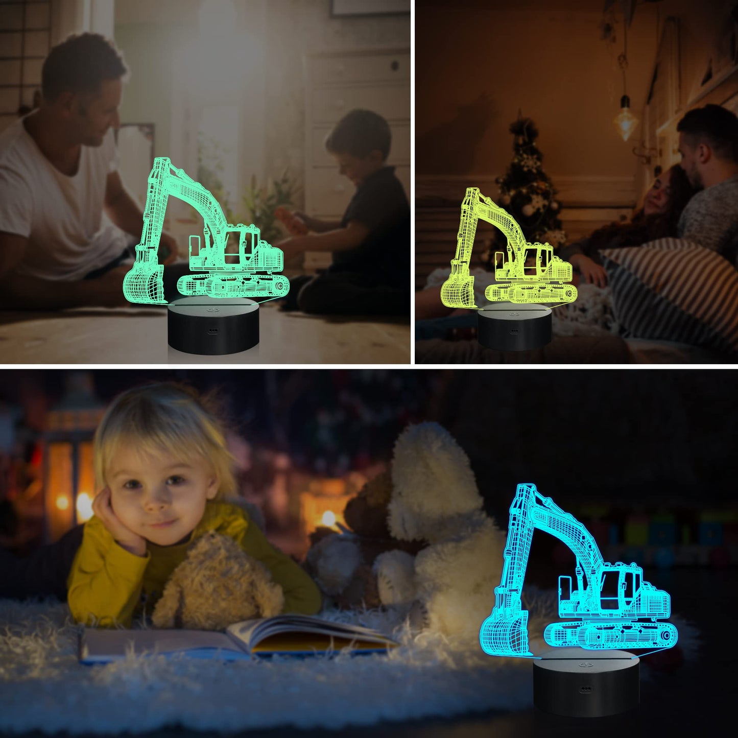 nite  nite Excavator 3D LED Lamp, Remote Control, Multicolor, Model FS-xxxyyy