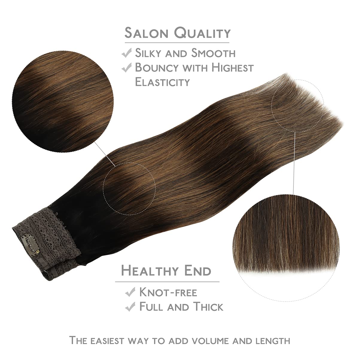 WENNALIFE Wire Hair Extensions (Increase 50% Lifespan) Real Human Hair 22 inch 120g Natural Black Chestnut Brown Remy Hair Exten