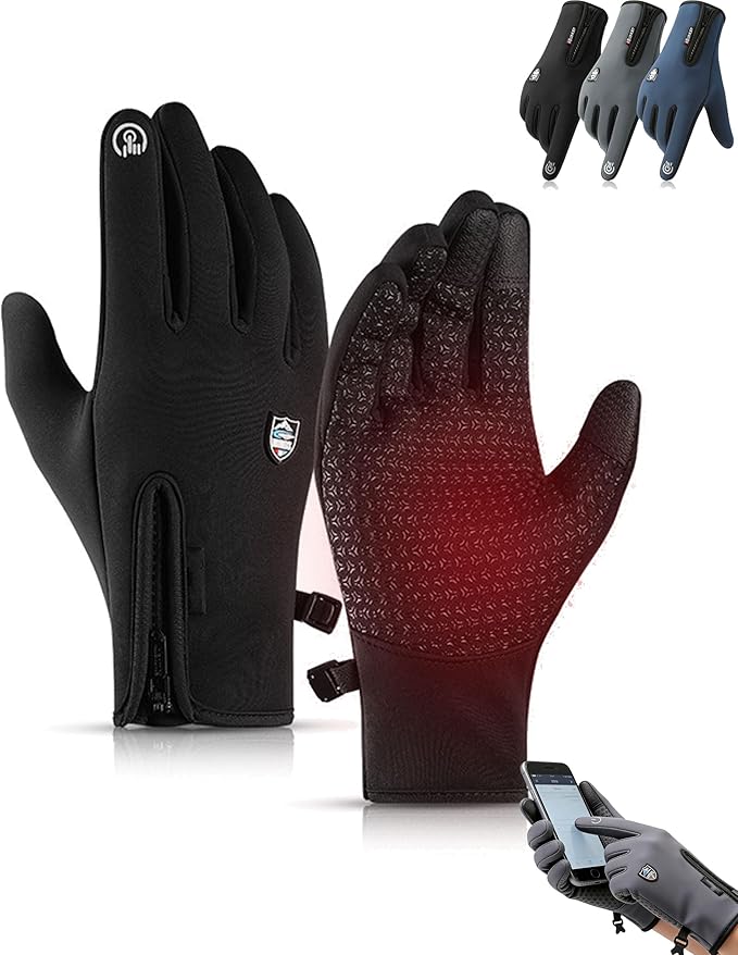 Boolex Sport Gloves, Winter Gloves with Touchscreen Fingers, Waterproof, Windproof, Anti-Slip, Zipper Cuffs, Unisex