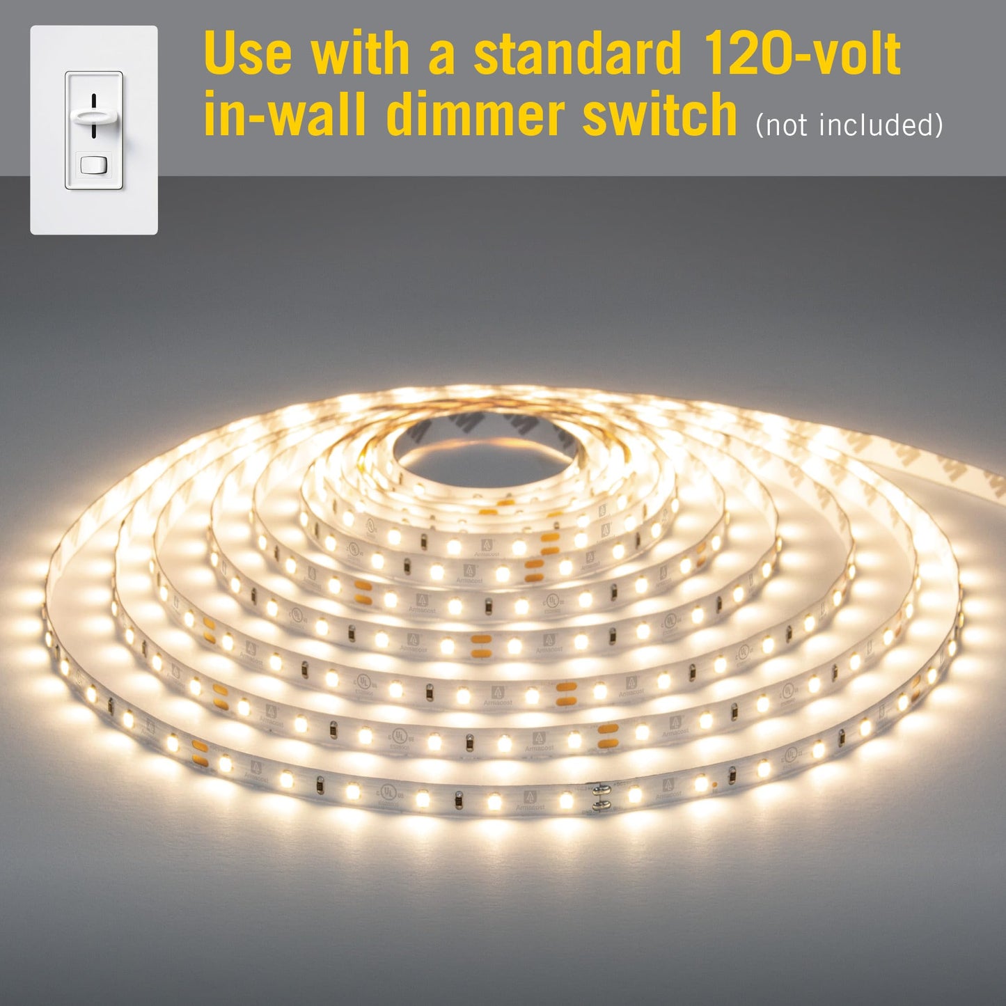 Armacost Lighting LED Tape Light Kit, AC Dimmable, 5M, 2700K Warm White, 16.4 ft, Plastic, Model 424502, White