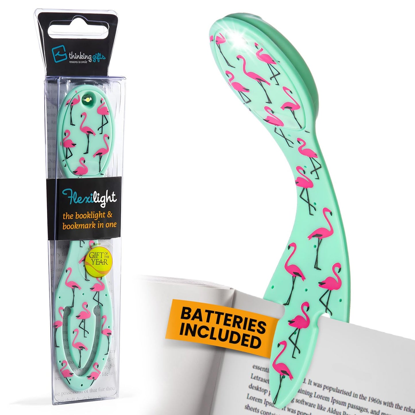 Gifts for Readers & Writers Flexilight Reading Light | LED Clip-On Bookmark Lamp | Battery Operated | Flamingo