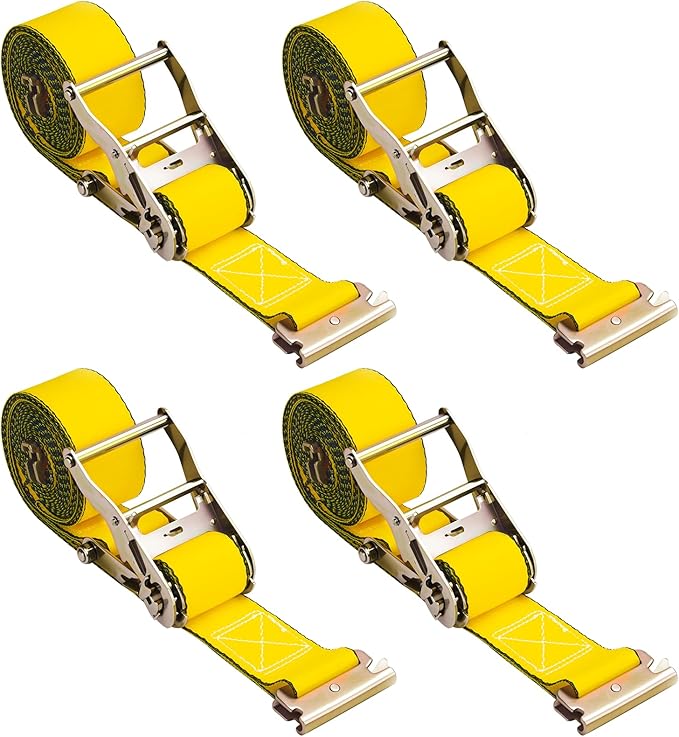 E Track Ratchet Straps 2" x 16'(4 Pack), E Track Straps 4400 lbs Load Straps for Trucks, semi Trailers, Box Truck