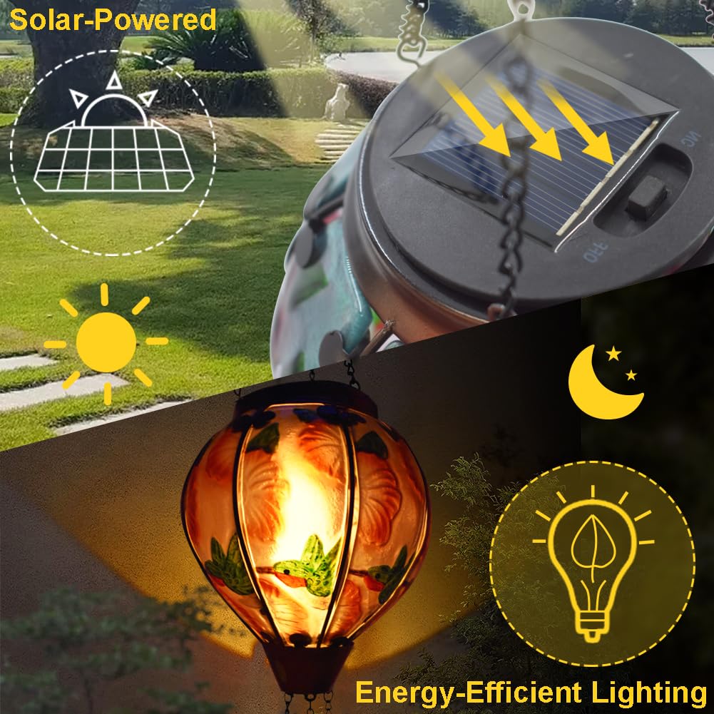 teyigarden Hot Air Balloon Solar Lantern, Glass, 18in H, Waterproof, Hummingbird-Red, Model SL-6069082023