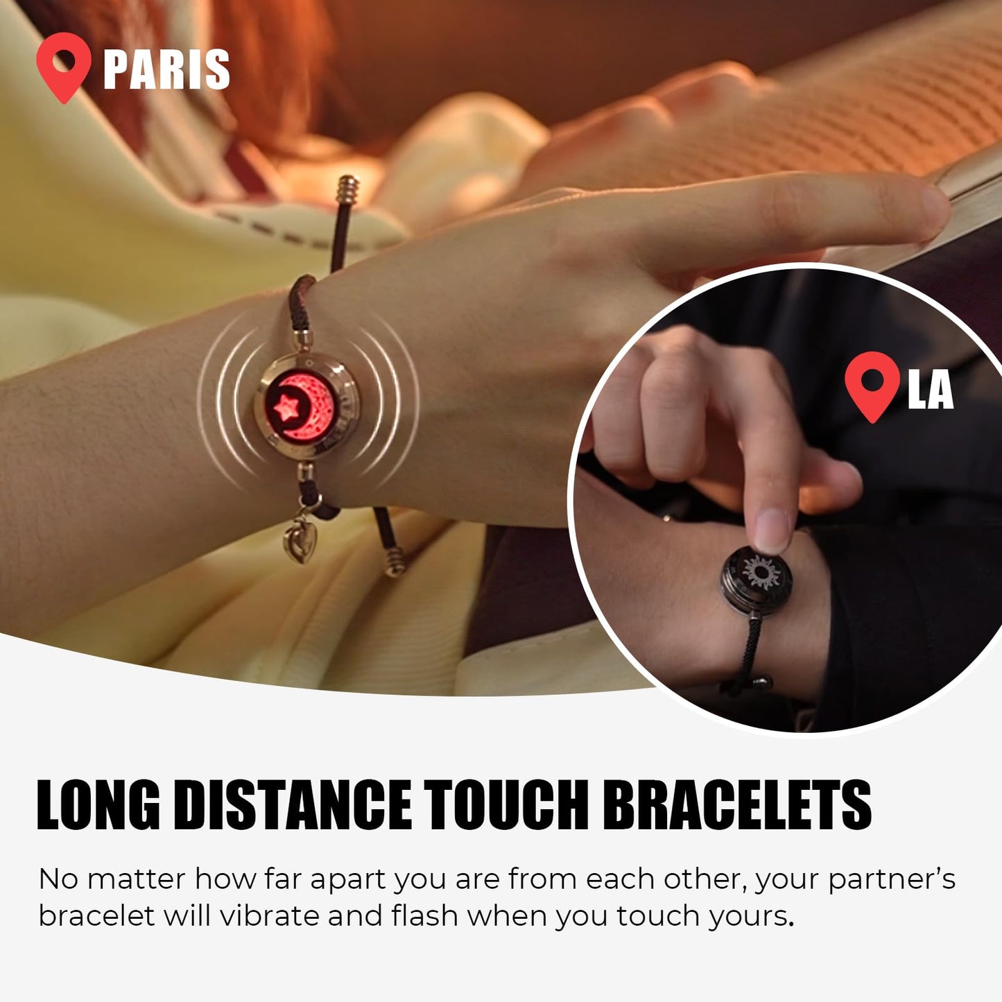 TOTWOO Couples Bracelets - Light Up & Vibration, Stainless Steel, M-Gold, One Size, Perfect for Long Distance Relationship Gifts