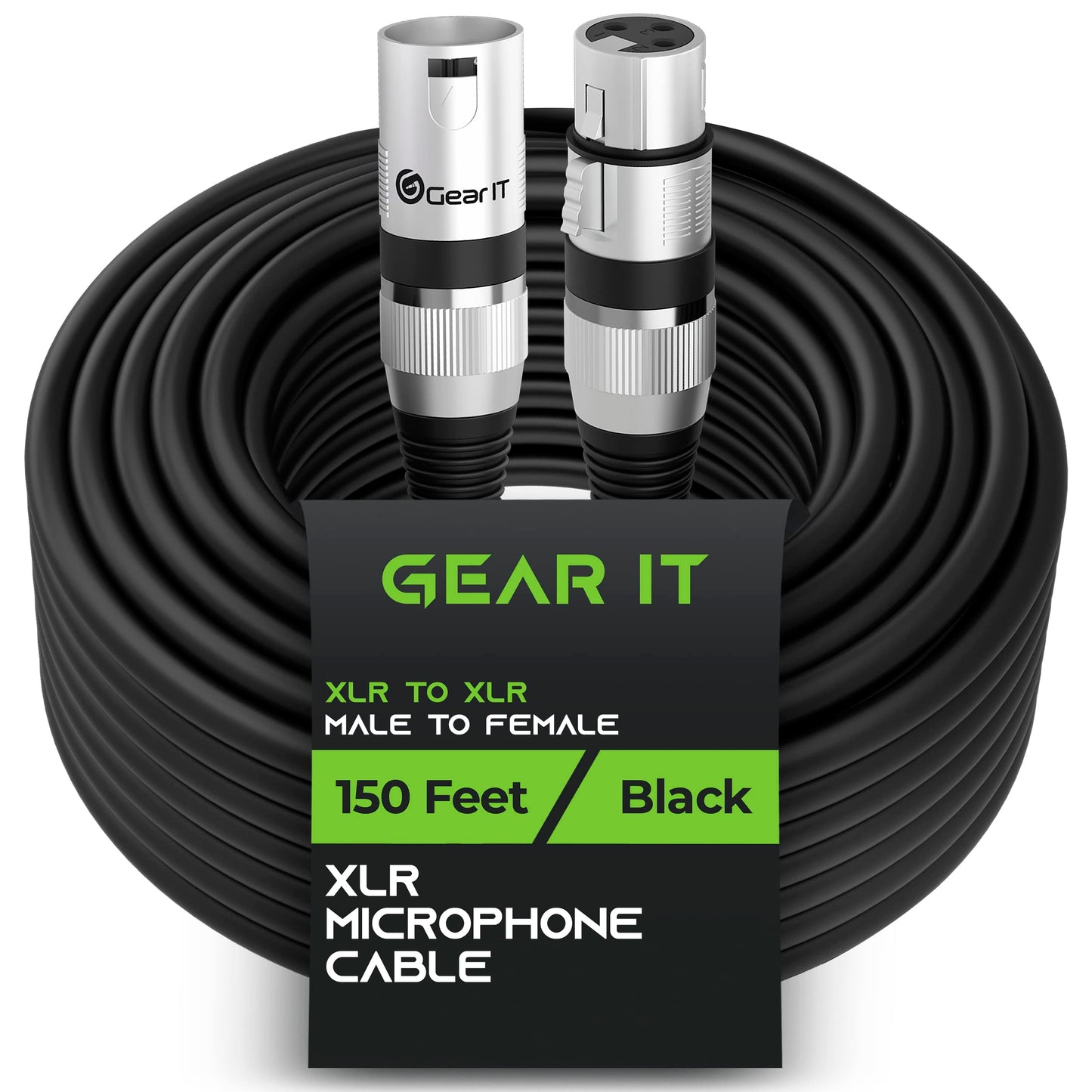 GEARit XLR Male to Female Microphone Cable (150 Feet, 1 Pack) 3-Pin Balanced Shielded Mixer, Recording Studio, Podcast - Black