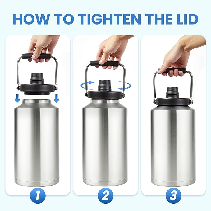 2 Packs 1 Gallon Water Jug Bottle Insulate, 128 oz Stainless Steel Water Bottle Wide Mouth Double Vacuum Dishwasher Safe BPA Free for Hot & Cold Drinks Stainless Steel