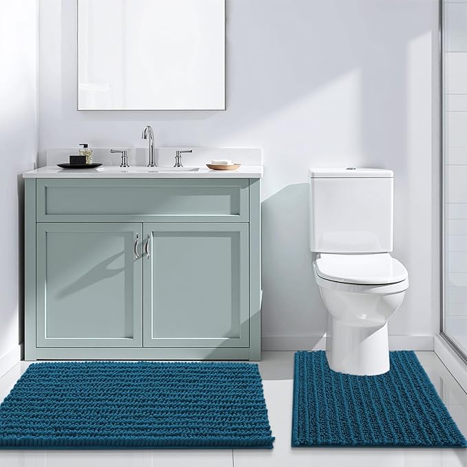 Arotive Luxury Chenille Bathroom Rug Mat, Extra Soft Thick Absorbent Shaggy Bath Rugs, Non-Slip Machine Wash Dry, Plush Bath Mats for Bathroom, Shower and Tub, 30x20, Peacock Blue