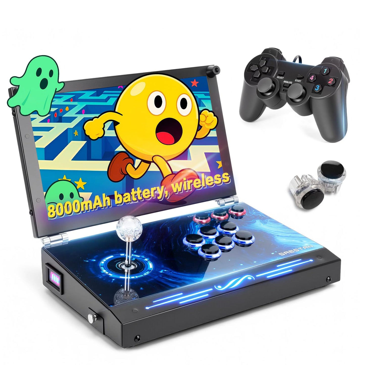 2025 Upgraded Portable Arcade Machine Pandora Box - 2D3D Retro Gaming Console, 8000mAh Battery, Includes Extra Gamepad, Plug & Play Console with Search/Hide/Save/Load/Pause Functions