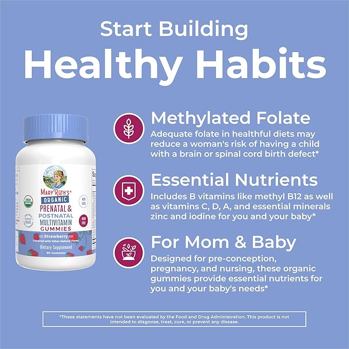 MaryRuth Organics Prenatal Postnatal Multivitamin Gummies (Strawberry) & Women's 3-in-1 Daily Probiotic Capsules | Clean Label Project Verified® | Breastfeeding & Gut Health | Vegan, Non-GMO
